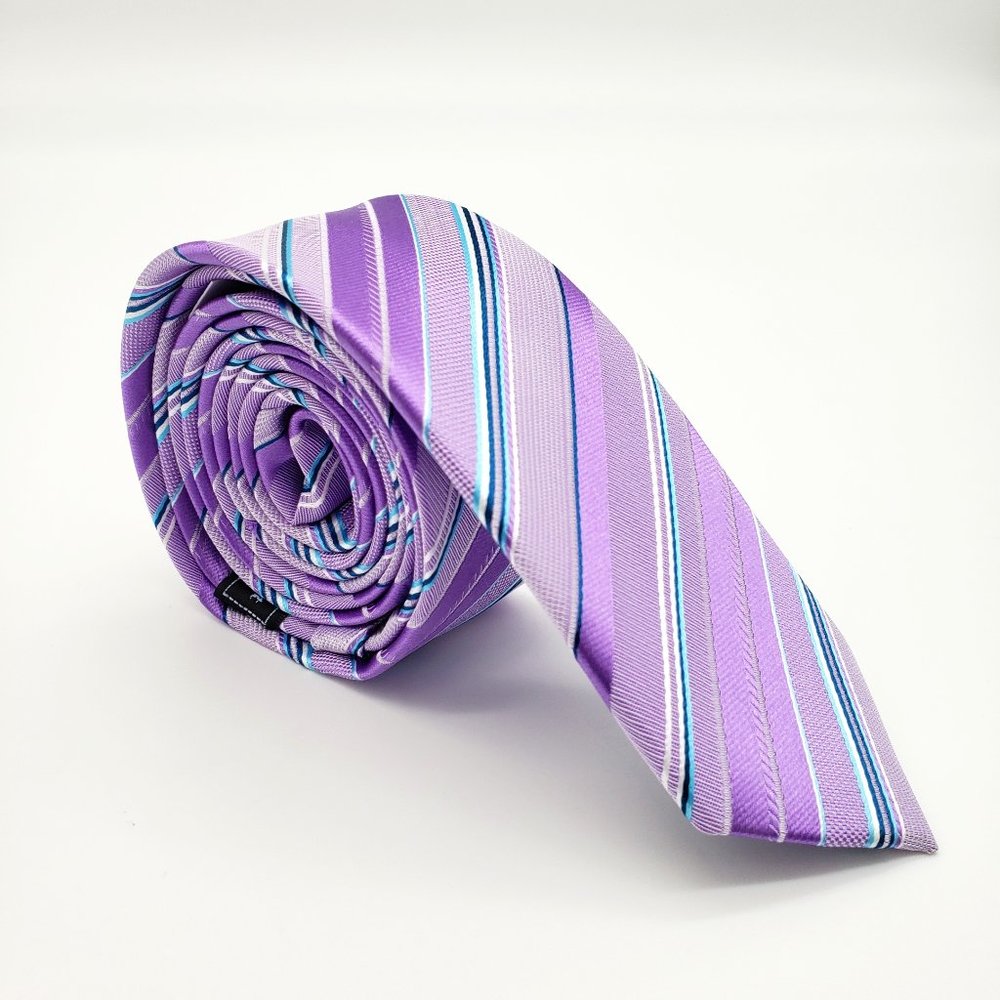 Laurant Bennet Milano Men Dress Suit Skinny Neck Tie Lavender Stripe 57" 2 1/8"W